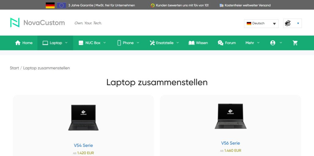 Laptop zusammenstellen NovaCustom novacustom.com